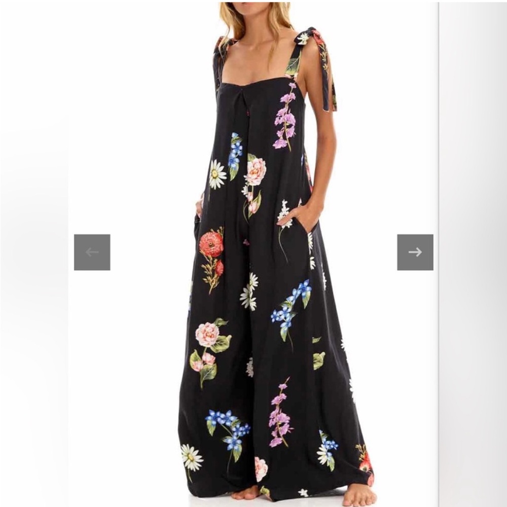 Agua Bendita Black Floral Jumpsuit Size Small